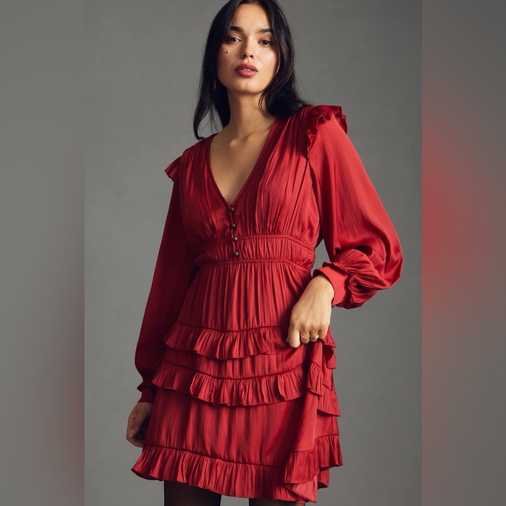 Anthropologie Tiered Ruffled Mini Dress with pockets!!